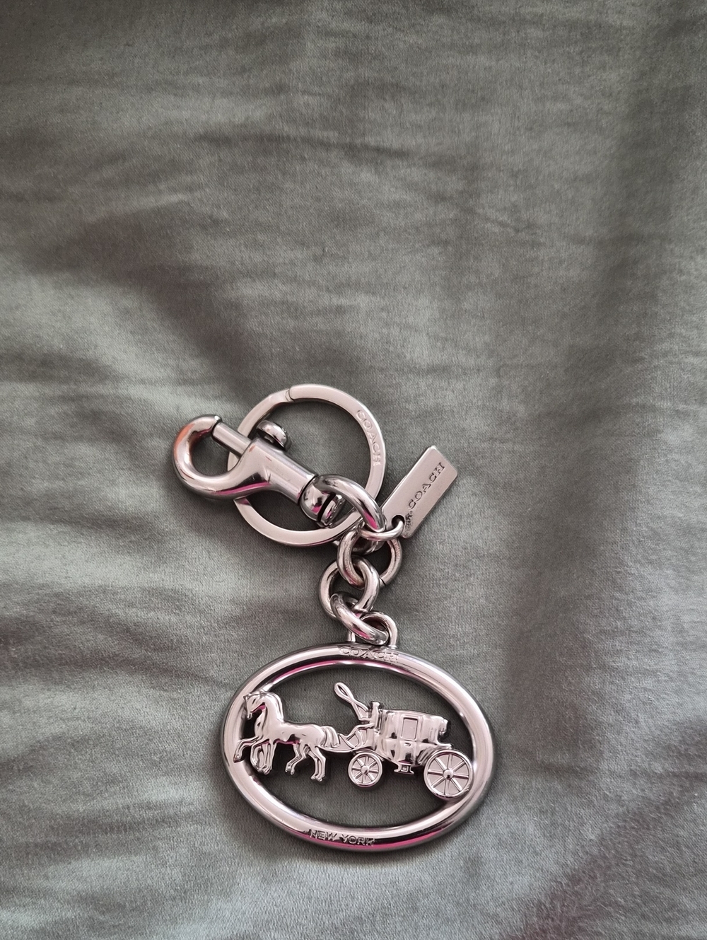 Coach Silver Horse & Carriage Oval Key Charm